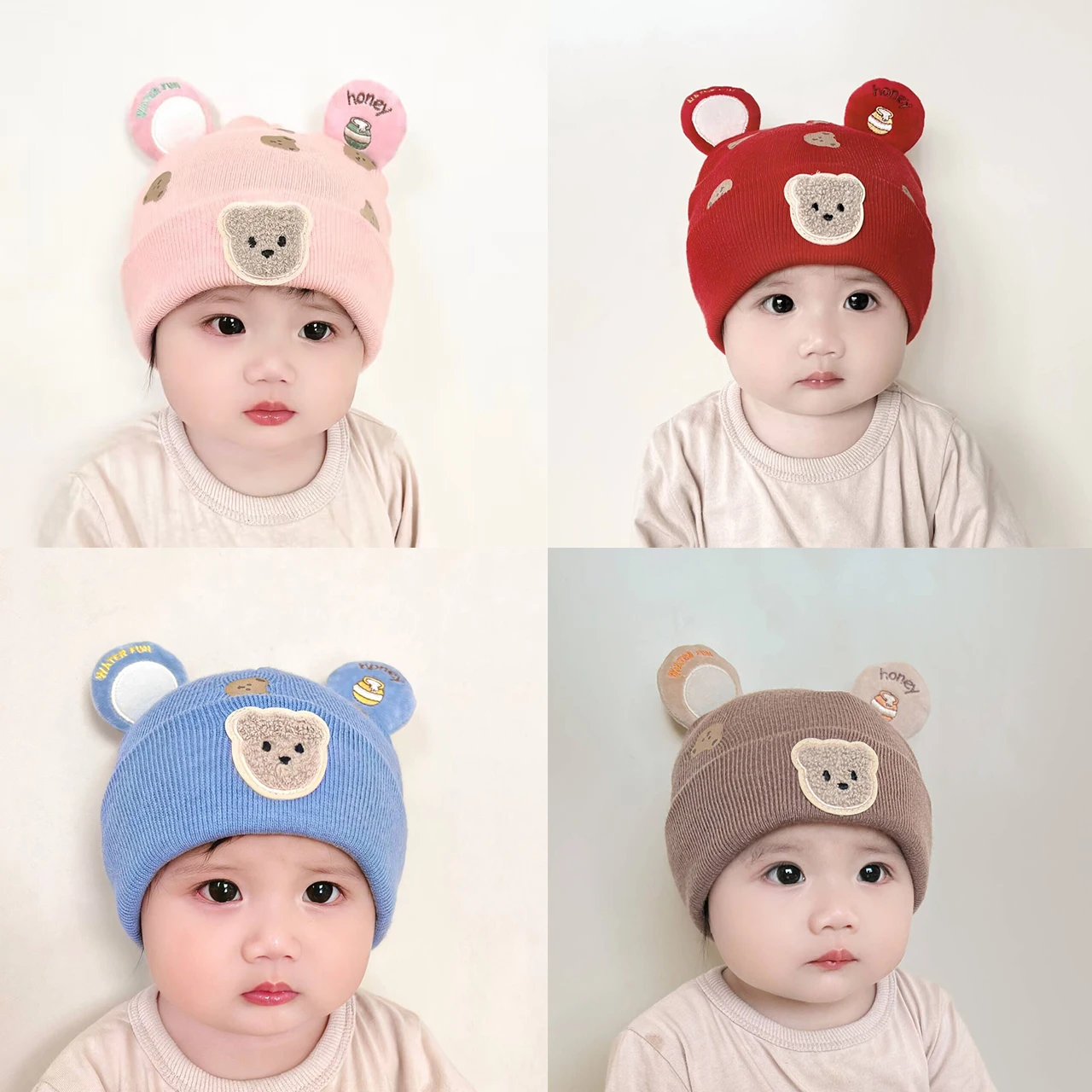 Infant Beanie Hat With Ears - Wnter 따뜻한 아기 비니 모자 귀여운