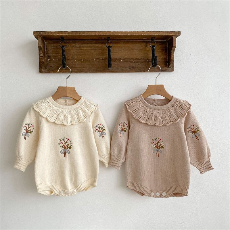 신생아 뜨개질 롬퍼 소녀 연꽃 칼라 바디 수트, 아기  - Newborn Baby Girl Romper Floral 리뷰 및 가격