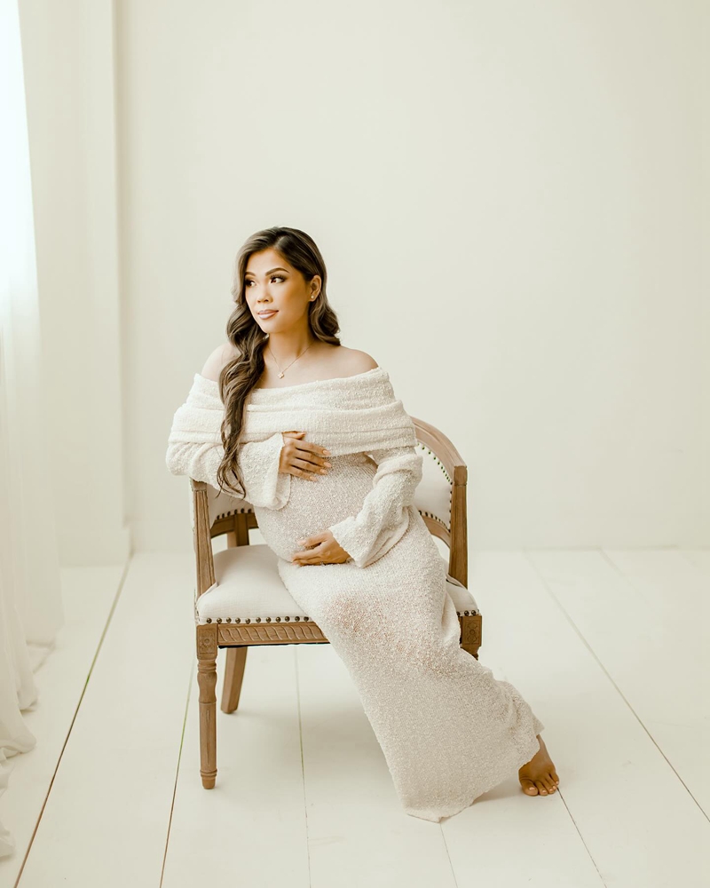 임산부 사진 촬영용 드레스, 긴 소매 니트 소재, 어깨 - Maternity Wear 리뷰 및 가격